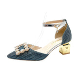 Square Buckle High Heels Women Spring 2023 New Korean Version Fashion Pointed Thick With Shallow Mouth Empty Single Shoes
