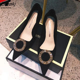 Pointed Toe High Heel Women Single Shoes Rhinestones Black Sexy High Heel Spring
