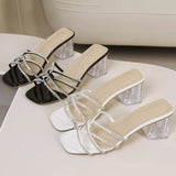 Breakj Water Drill Cool Slippers Women Wear 2025 Coarse Slippers Korean Version Of Simple Fashion Half Drag Women's