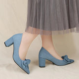 Breakj High Heels Ladies Fashion Single Shoes Coarse Heel Small Fragrant Wind New Bow Large Size Shoes