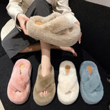 Breakj Thick-Bottomed Fur Slippers Women 2025 Autumn And Winter New Fashion Cross-Carrying Home Cotton