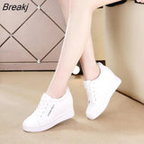 Size Women Wedge Sneakers Side Zipper PU Leather Casual Flat Shoes Sequins Thick Bottom White Shoes Internal