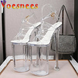 Women Summer Shoes 2023 New Waterproof Clear Platform Sandals Glow Super High Heels 26cm Thin Heels Female Party