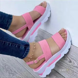 Summer New Large Size Women's Shoes With Wide Noodles Buckle With British Style Thick Bottom Slope And Fish Mouth