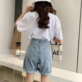New Woman Wide Legs High Waist Blue Knee-lenght Denim Shorts Casual Female Loose Fit Jeans Vintage Ladies Bermuda