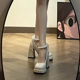 Breakj Jane High Heels Women 2025 Spring New Small Roundhead Pearl White Painted Heel
