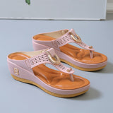 Breakj Women's Shoes 2023 Summer New Beach Clip Toe Slope Heel Slippers Women's Plus-Size Roman