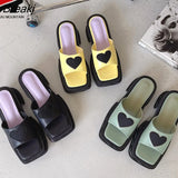 Summer Sandals Platform Shoes Women Slippers JK Square Toe Beach Slippers Square Heel Woman