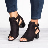 Women Sandals 2023Summer Chunky High Heels Soild Gladiator Open Peep Toe Women Black Shoes Buckle Back Zipper Sandalias De