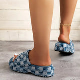 Female Summer 2023 New Color Plaid One-Word Slippers Thick Cloth Face