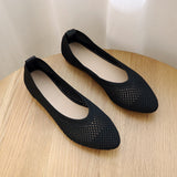 Cloth Square Head Grandma Shoes 2024 New Soft Soles Hollowed-Out Shallow Casual Ladyshoes Knitted Flat Soles Flying Knitted Single