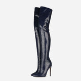 Furtado 2022 Women Over The Knee High Boots Pointed Toe Stilettos Heels Back Zipper silver burgundy Thigh High Boots 45