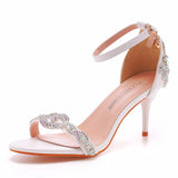 Breakj Cm Temperament Light Mouth With Fine Sandals Crystal Yellow Diamond Wedding Shoes Sexy Fish Mouth Summer