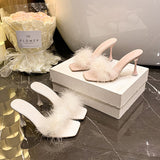 Breakj High Heel Slippers Women's New High Heel Fine Heel Summer Fashion Hair Sandals