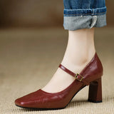 Breakj Retro Square Shallow Mouth Mary Jane Single Shoes Women's Spring 2025 New Word Buckle Lady Casual Single
