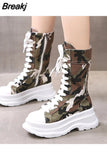 Denim Women's Boots Ladies Chunky Heel Platform Round Toe Shoes Denim Ankle Women Boot Jeans Casual Lace Up Sports Boot