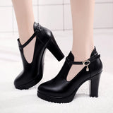 Spring Cheongsam High-Heeled Catwalk Shoes Deep Mouth Single Shoes Waterproof Table Thick Heels Black Work Shoes 40-43 Large Size