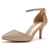 Breakj Cm Large-Size Sandals Fine-Heeled Sandals Gold-Slilight Pointed Sandals Women's Stage Banquet Women's