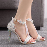 Breakj Cm Fine High Heel Beaded Sandals Lace Flowers Water Diamond Wedding Shoes Bride To Take Pictures High Heel With