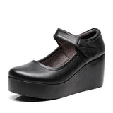 Breakj Waterproof Table Women's Single Shoes Heel Thick Soles Anti-Slip In The Elderly Leather Shoes Mother Shoes Spring And Autumn Slope And Soft-Soled Women's