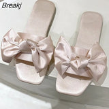 New Summer Sexy Satin Cloth Bow Wedding Bridesmaid Flat Comfortable Fashion Opened Toe Slippers Female Wedding