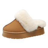 Women Thick Sole Faux Fur Slippers Winter Plush Warm Cotton Shoes Woman Indoor Outdoor Non Slip Fluffy Platform Slippers