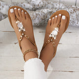 Breakj Women's Shoes 2025 Summer New Bohemian Owl Beaded Flat Sandals Toe Beach Women's