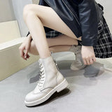 Leather Boots Women Heels Designer Shoes Ladies 2023 Platforms Ankle Boots Female Chunky Shoes Woman Booties