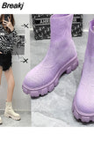 Women Thick Soles Casual Large Red Knitted Ankle Boots Spring New Women's Socks Boots Ladies Botas De Mujer Shoes