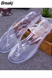 Flip Flops Women's Flat Transparent Beach Slippers Women Sandals Non-slip Summer Crystal Korean Bathroom Plastic Shoes