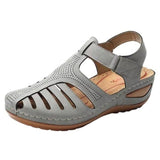 Breakj Summer New Large-Size Hole Shoe Bag Head Retro Sandals Magic Sticker Hollow Slope And Round Head Women's