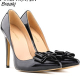 Fashion Patent Leather Women's Pumps Sweet Bow Pointed Toe High Heels Stiletto Wedding Shoes