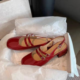 Breakj Jane Shoes Women's French Retro Small Red Shoes In The Summer Of 2025 New Double Buckle Shallow Mouth Coarse Single