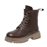 Platform Ankle Boots for Women 2023 Autumn Winter Short Plush Motorcycle Boots Woman Thick Bottom PU Leather Botas