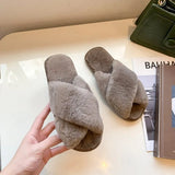 Slippers Female 2023 Autumn And Winter New Women Flat Toe Home Cross Plush