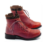 Women Boots Autumn PU Mid-Calf Boots With Back Lace-up Design Boots Solid Color Low Heels Shoes Botas