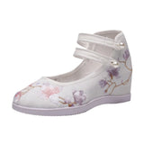 Breakj Heels, Hanfu Shoes Single Shoes Double Plate Buckle Round Head Six Cm Embroidered Cloth Shoes Women's