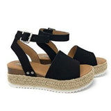Breakj Women's Shoes Thick-Soled Women's Sandals Buckle With Slope Hemp Rope Light Soles High-Heeled Sandals