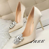 Kitten Heels Metal Rhinestones Woman Pumps Wedding Shoes High Heels Shoes Gold Silver Sexy Party Shoes Large size
