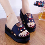 Summer High-heeled Thick Soled Slippers Women's Cute Cartoon Bear Heightening Sandals Shoes Woman Heels Summer Slipper