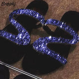 Summer Women Sandals Roman Diamond One-line Slippers Women Comfortable Breathable Flat-bottomed Large Size Non-slip