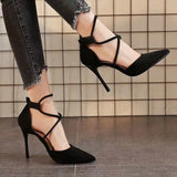 Breakj Pointed High-Heeled Women 2025 Spring New Temperament Cross-Lace Single Shoe Velvet Fine Heel Women's