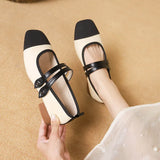 Single Shoes Women 2024 Spring Autumn New Korean Version Of Fashion Square Head Thick With Shallow Words Buckle Bean