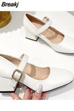 Toe Vintage Ankle Buckle Mary Jean Shoes 2023 European Style Thick High Heels Solid Elegant Women's Pumps Spring