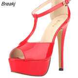 Women Platform High Heel Sandals Sexy Peep Toe Ankle Strap Stilettos Pumps T-Strap Party Wedding Shoes