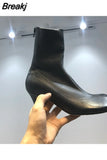 Woman Square Toe Kitten Heels Elastic Short Boots Women Genuine Leather Back Zip Ankle Boots Sexy Big Size Party