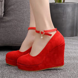 Breakj And South Korea Waterproof Table Slope Heel Single Shoe Buckle With Mary Janepo Single Shoes Spring And Autumn Single Shoes Women's Thick-Soled