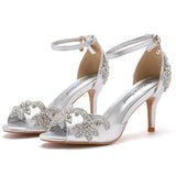 Breakj Cm Fish Mouth High Heel Sandals Shallow Mouth With Large-Size Round-Head High Heels Golden Water Drill Fine