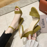 High Heeled Sandals Women Large Size 34-43 Fashion Summers Shoes Open-toe Ankle Buckle Solid Heels Sandals Casual