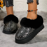 Women's Large-Size Snow Boots In Winter, The New Thick-Soled Sequins Are Thickened To Keep Warm, Woolen Mouth And Low-Barrel Cotton